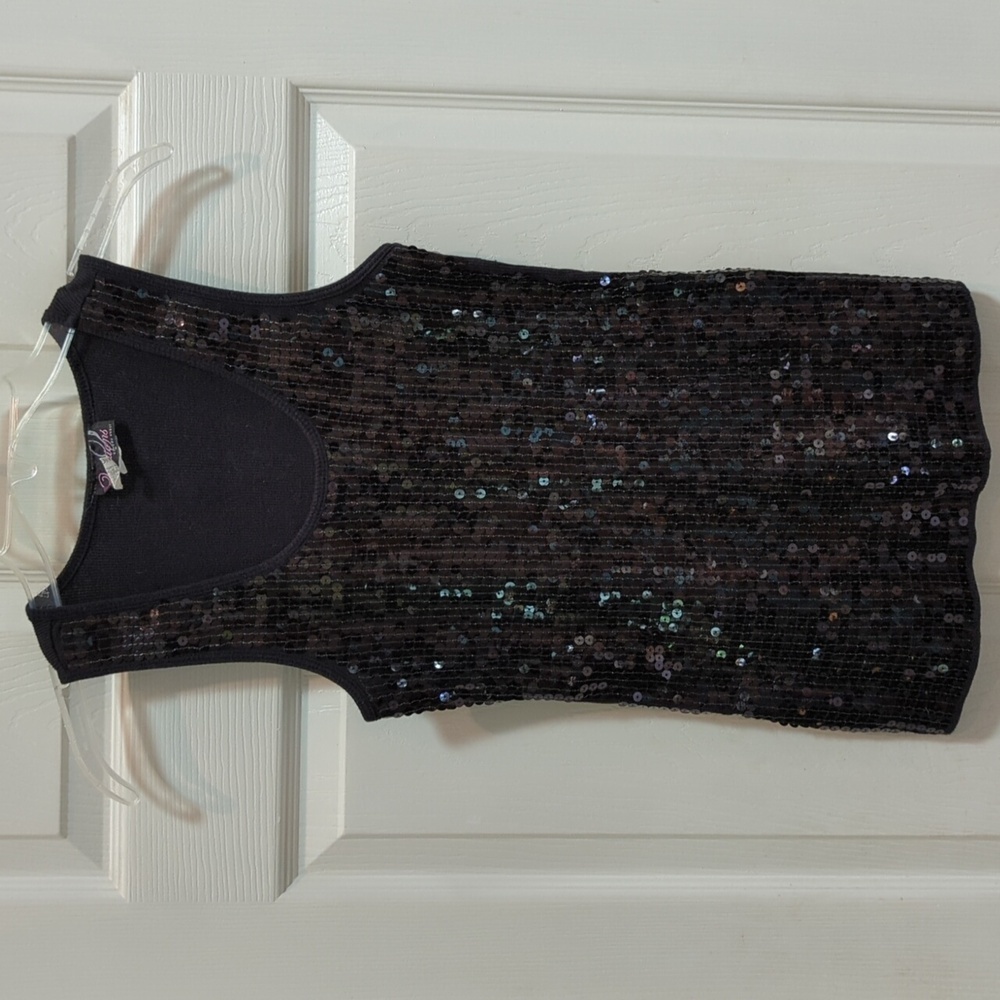 Questions by Say What? Women's Black 100% Cotton Sequined Tank Top Sz L